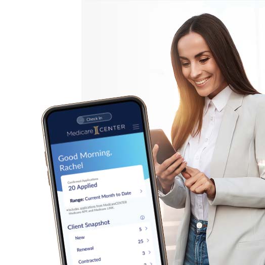 Insurance agent using the MedicareCENTER on her phone